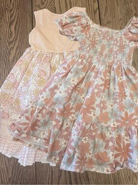 Cheeky Plum Easter / Spring Floral Bunny Smocked Tiered Dress lot of 2 Sz 6